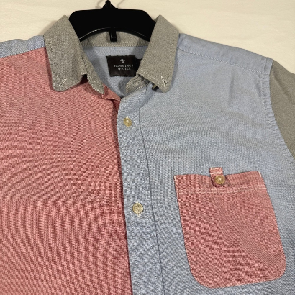 Hawkings McGill Mens Colorblock Oxford‎ Shirt Short Sleeve Button Down Preppy M